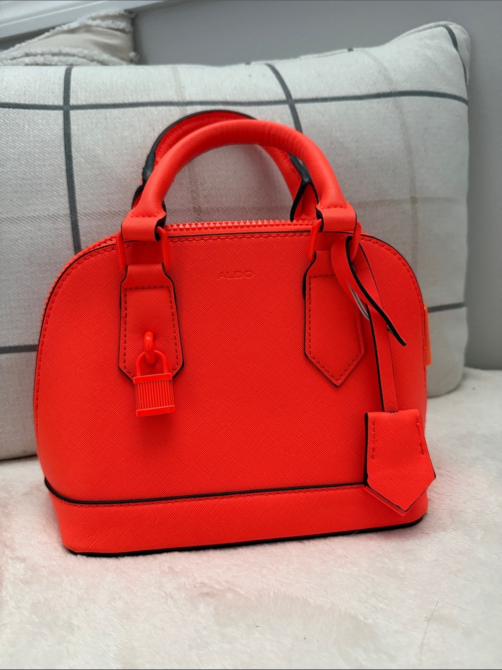 ALDO Bright Neon Orange Dome Satchel with Black Trim